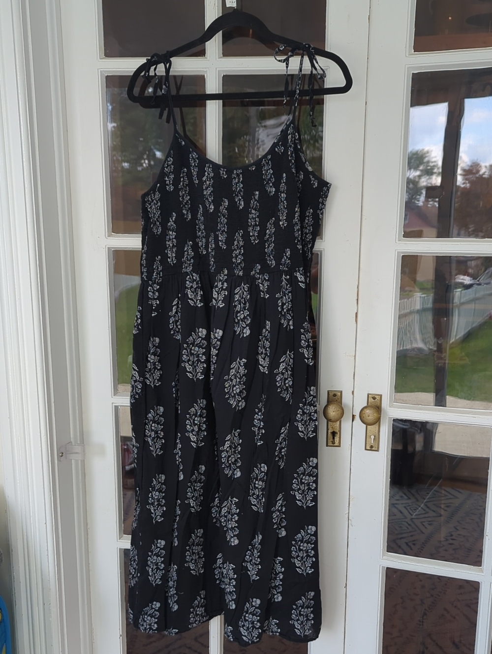 Lucky Brand - Black Floral Midi Dress with Tie Straps